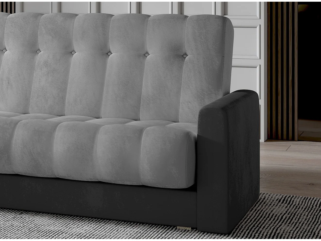 Canapé lit 3 places velours gris clair et gris foncé Barote 210cm