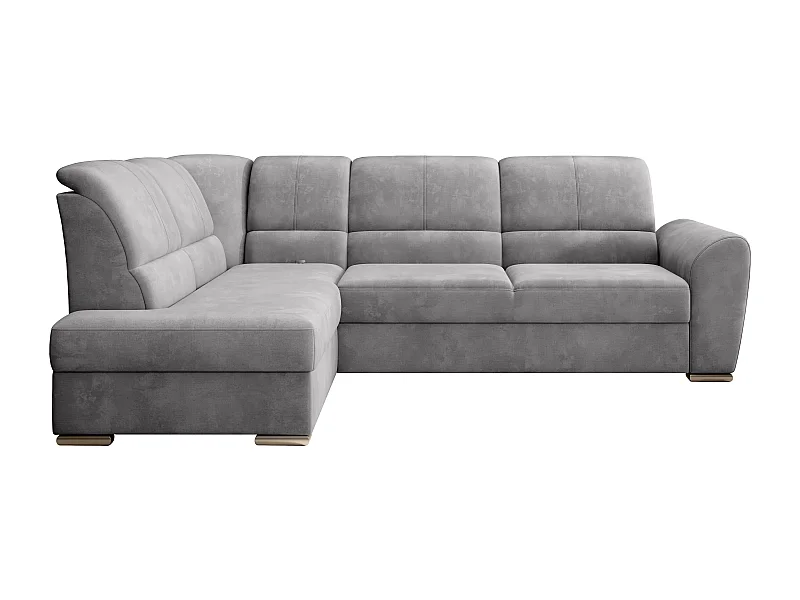 Canapé angle gauche convertible tissu doux gris clair et pieds acier chromé Zabor 270cm