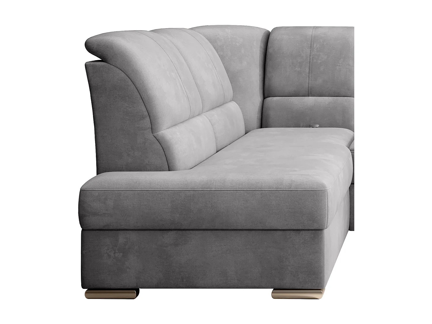 Converteerbare hoekbank links in zachte lichtgrijze stof en chroomstalen poten Zabor 270 cm