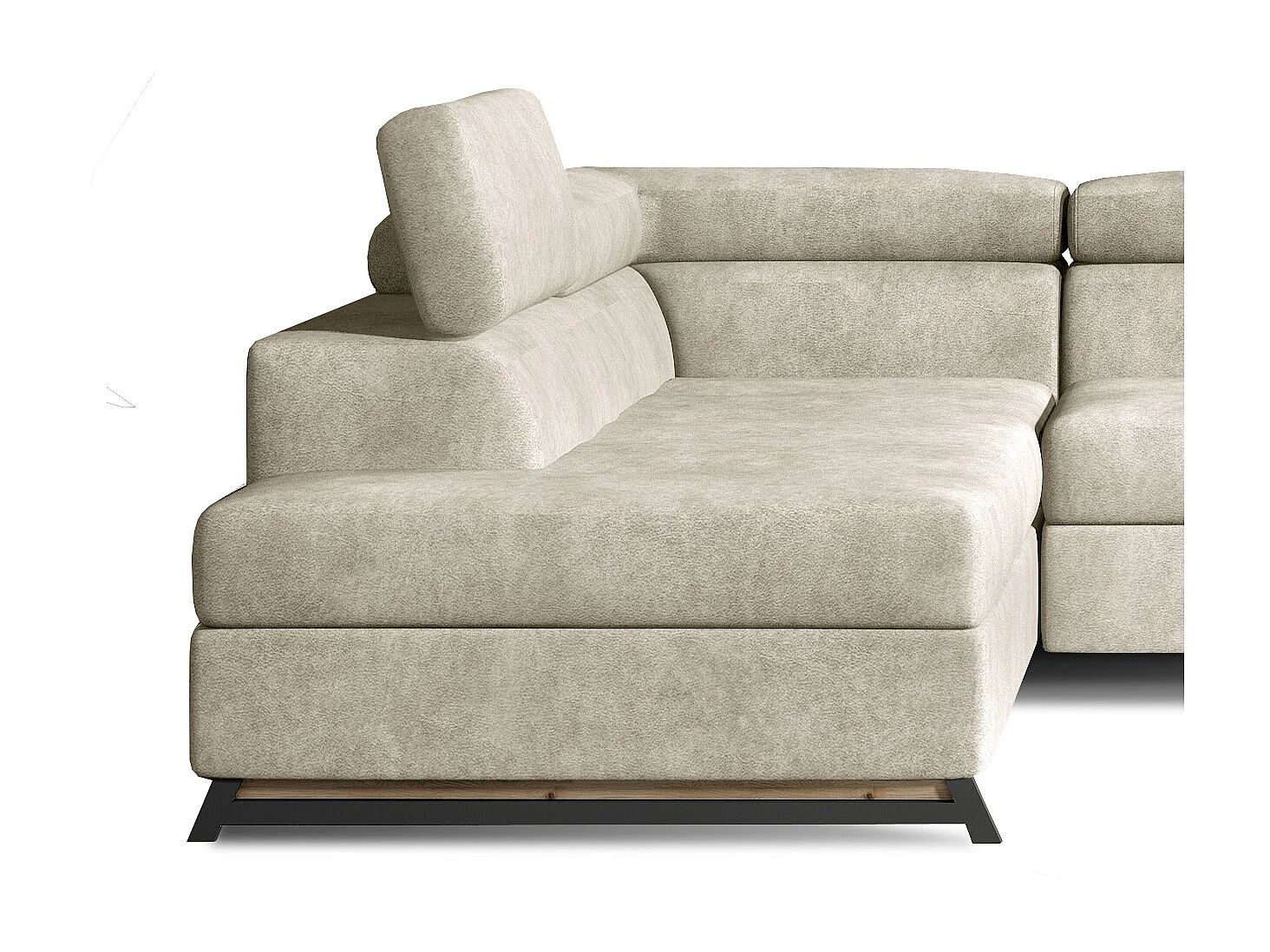 Converteerbare hoekbank links in beige stof met verstelbare hoofdsteunen Nikos 265 cm