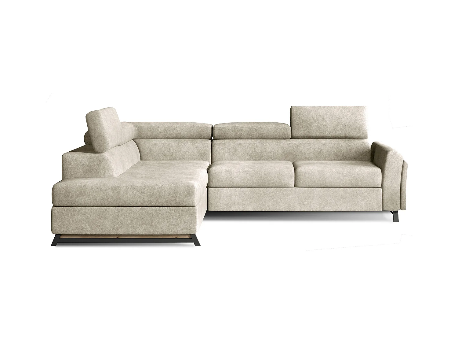 Canapé angle gauche convertible tissu beige avec têtières réglables Nikos 265cm