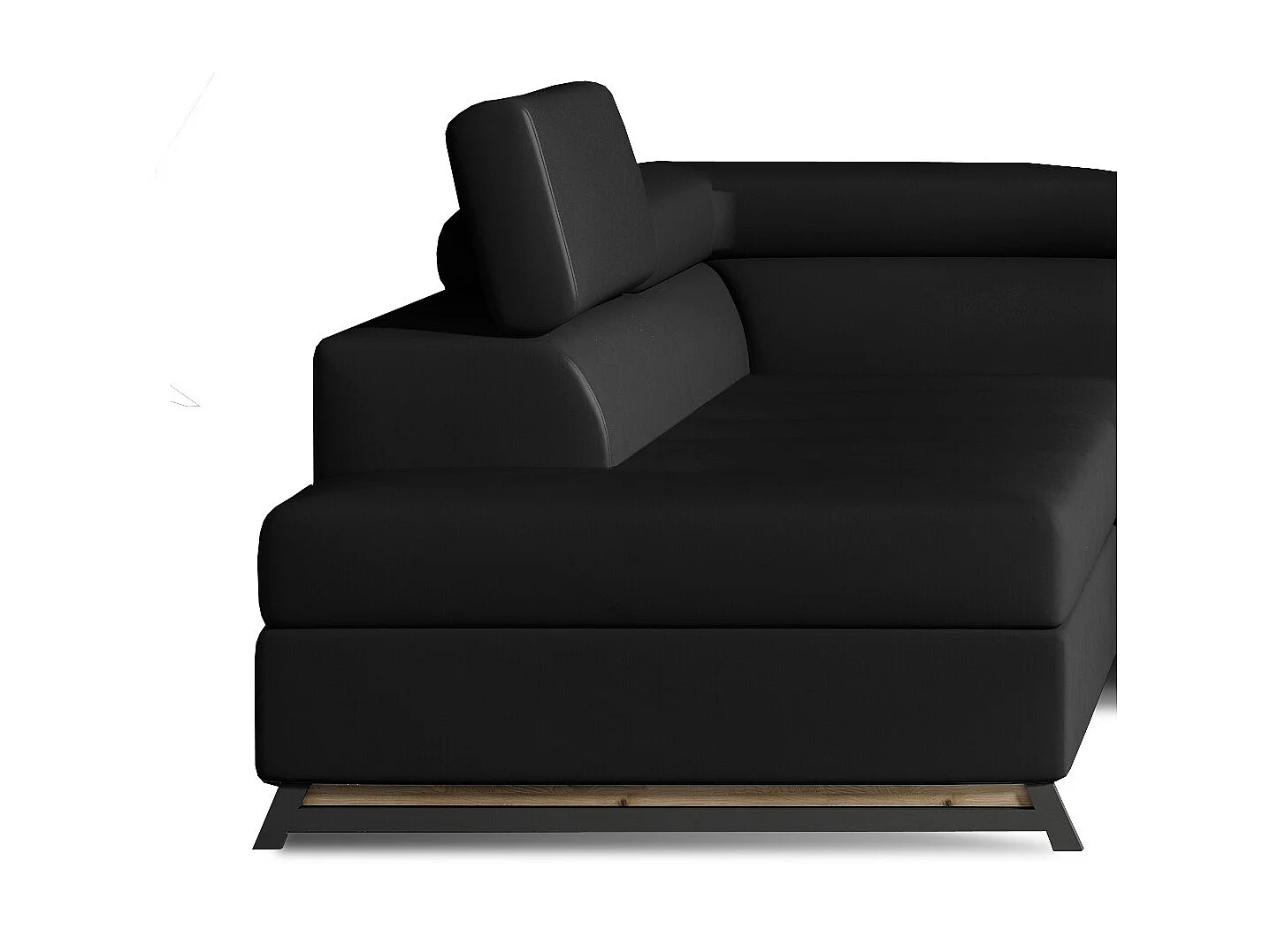 Canapé angle gauche convertible simili cuir noir avec têtières réglables Nikos 265cm