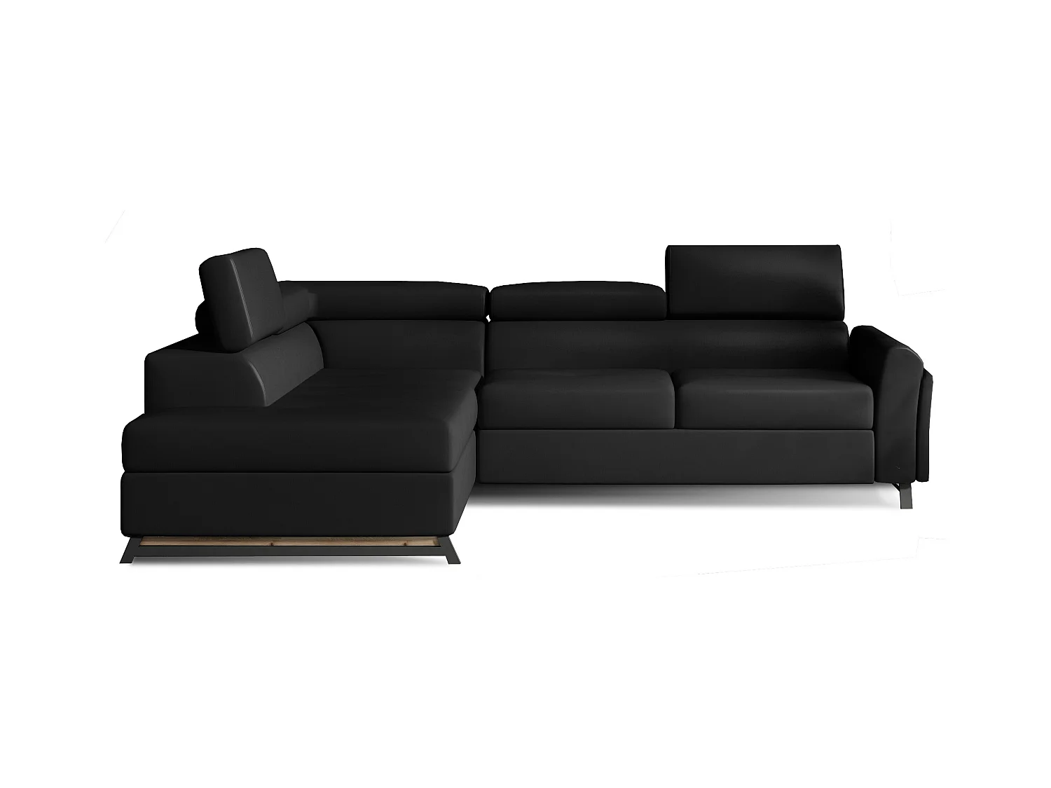 Canapé angle gauche convertible simili cuir noir avec têtières réglables Nikos 265cm