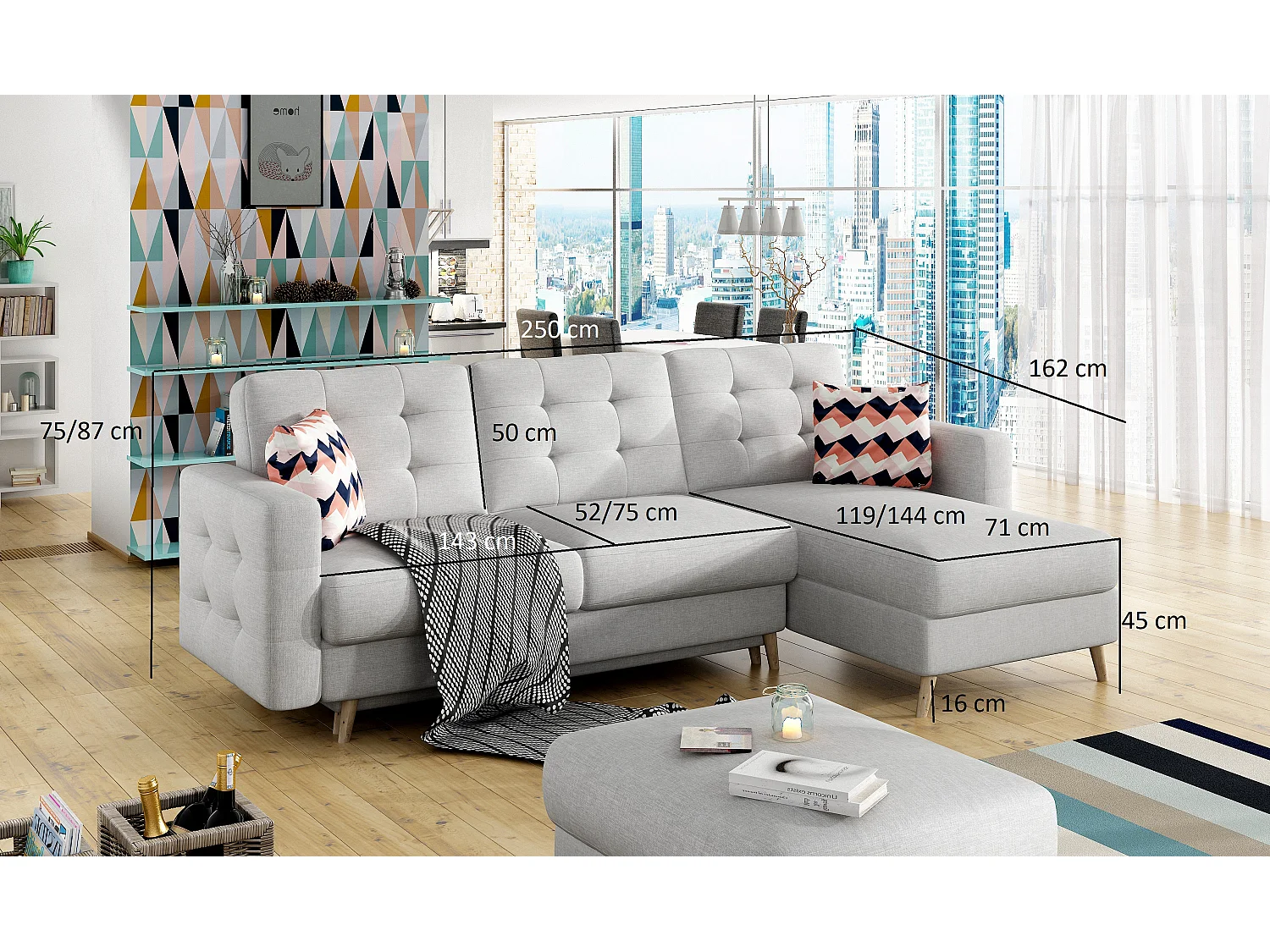 Canapé d'angle réversible et convertible simili cuir blanc Anska 250cm