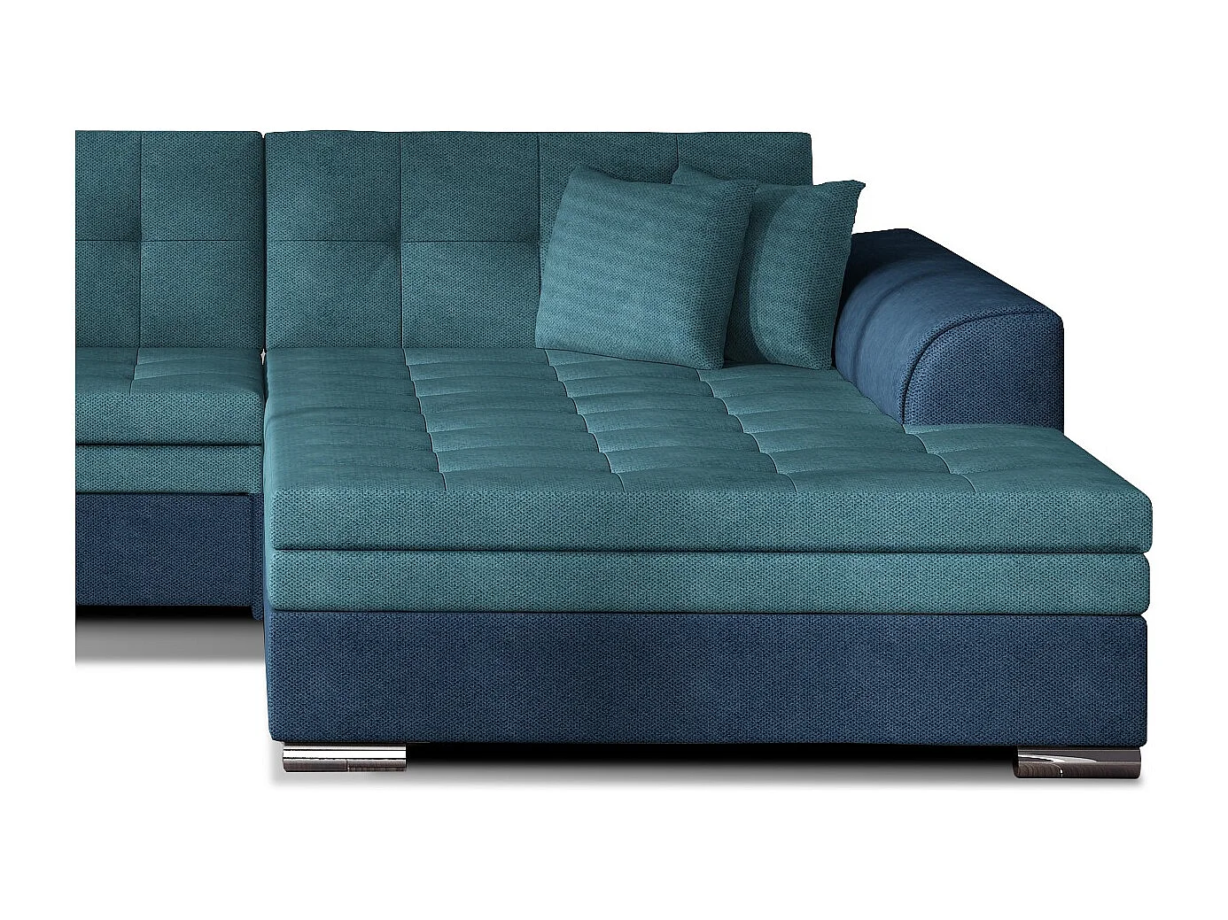 Canapé d'angle droit convertible 4 places tissu bleu foncé et bleu turquoise Looka 295cm