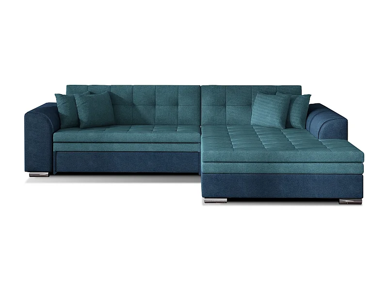 Canapé d'angle droit convertible 4 places tissu bleu foncé et bleu turquoise Looka 295cm