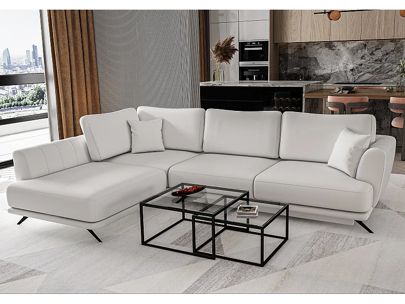 Canapé convertible angle gauche simili cuir blanc Savary 280cm