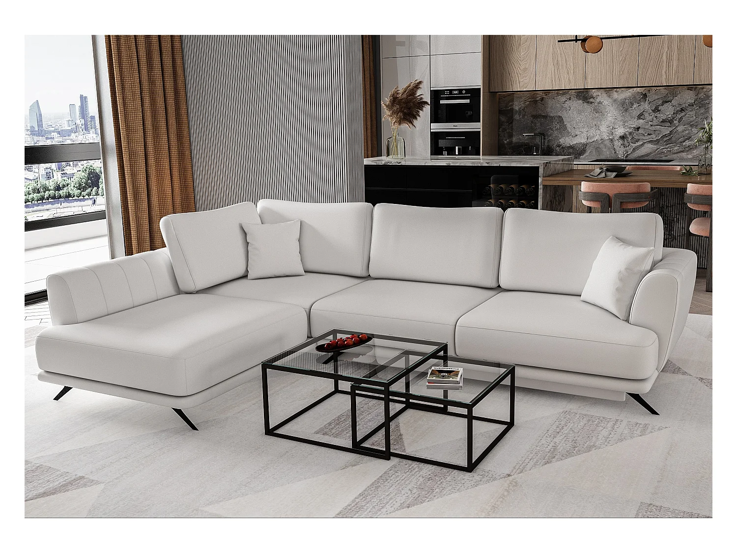Canapé convertible angle gauche simili cuir blanc Savary 280cm