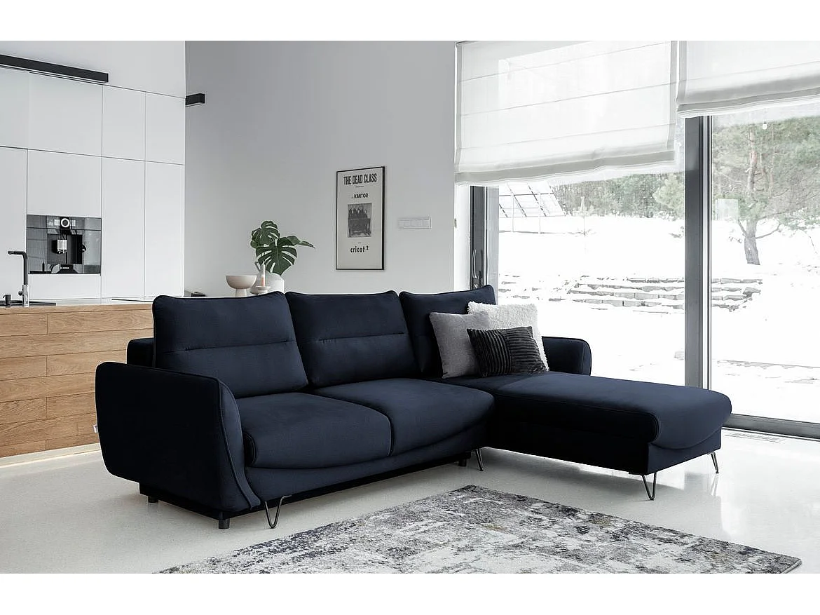 Canapé d'angle droit convertible velours bleu marine Zurik 276cm