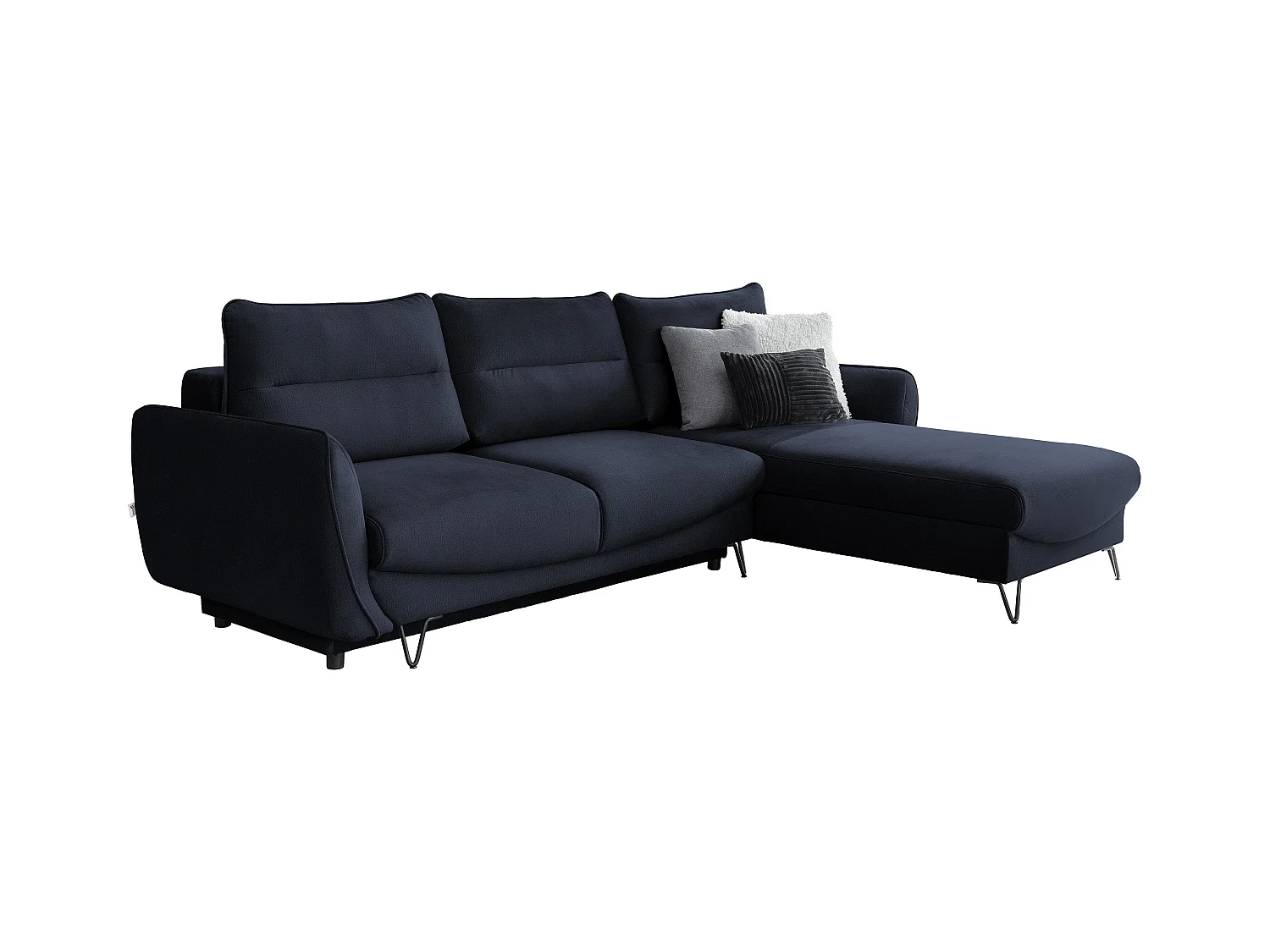 Canapé d'angle droit convertible velours bleu marine Zurik 276cm