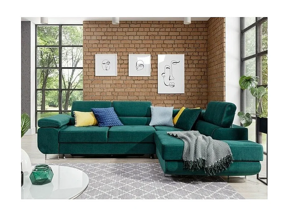 Canapé d'angle droit convertible velours vert sapin Marka 275cm