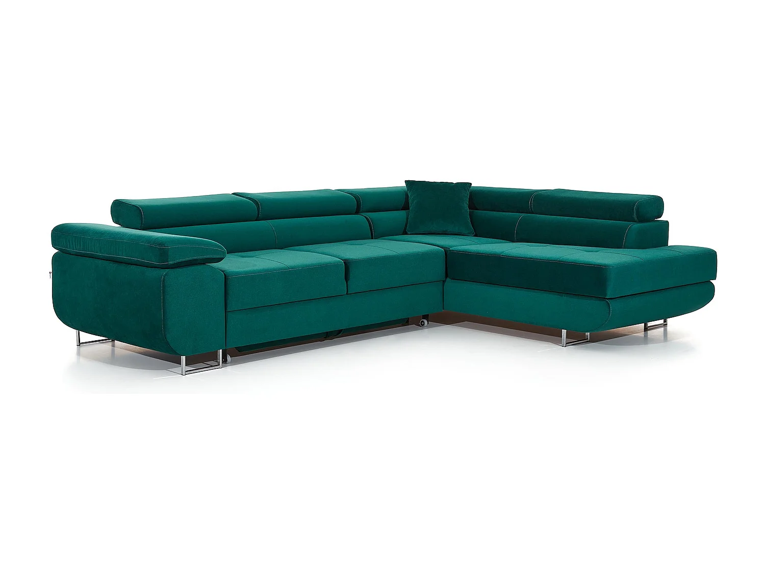 Canapé d'angle convertible velours MARKA - Coffre et appuis-tête réglables-Vert-angle droit