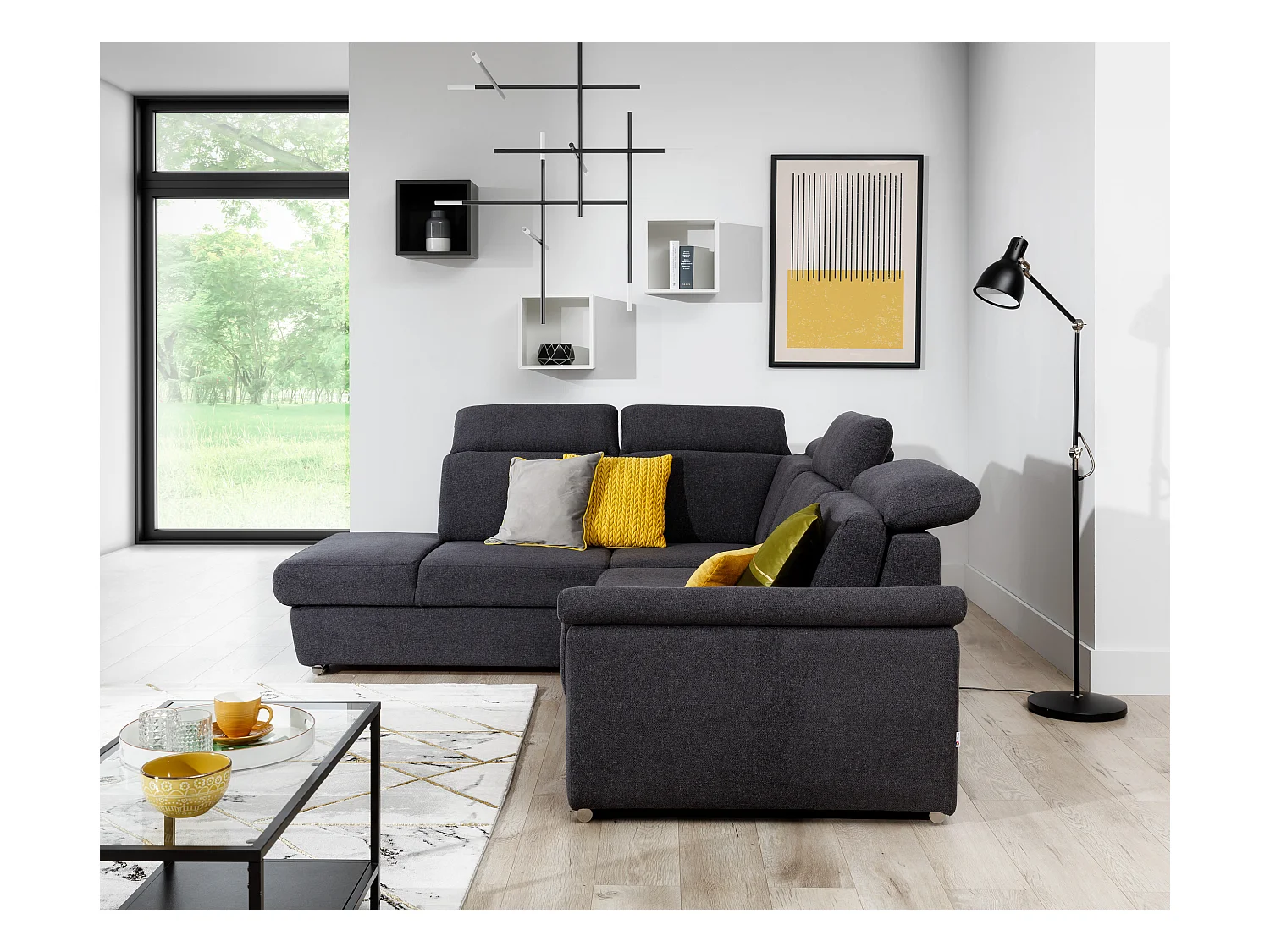 Converteerbare hoekbank links in lichtgrijs gevlekte stof met verstelbare hoofdsteunen Kepita 260 cm