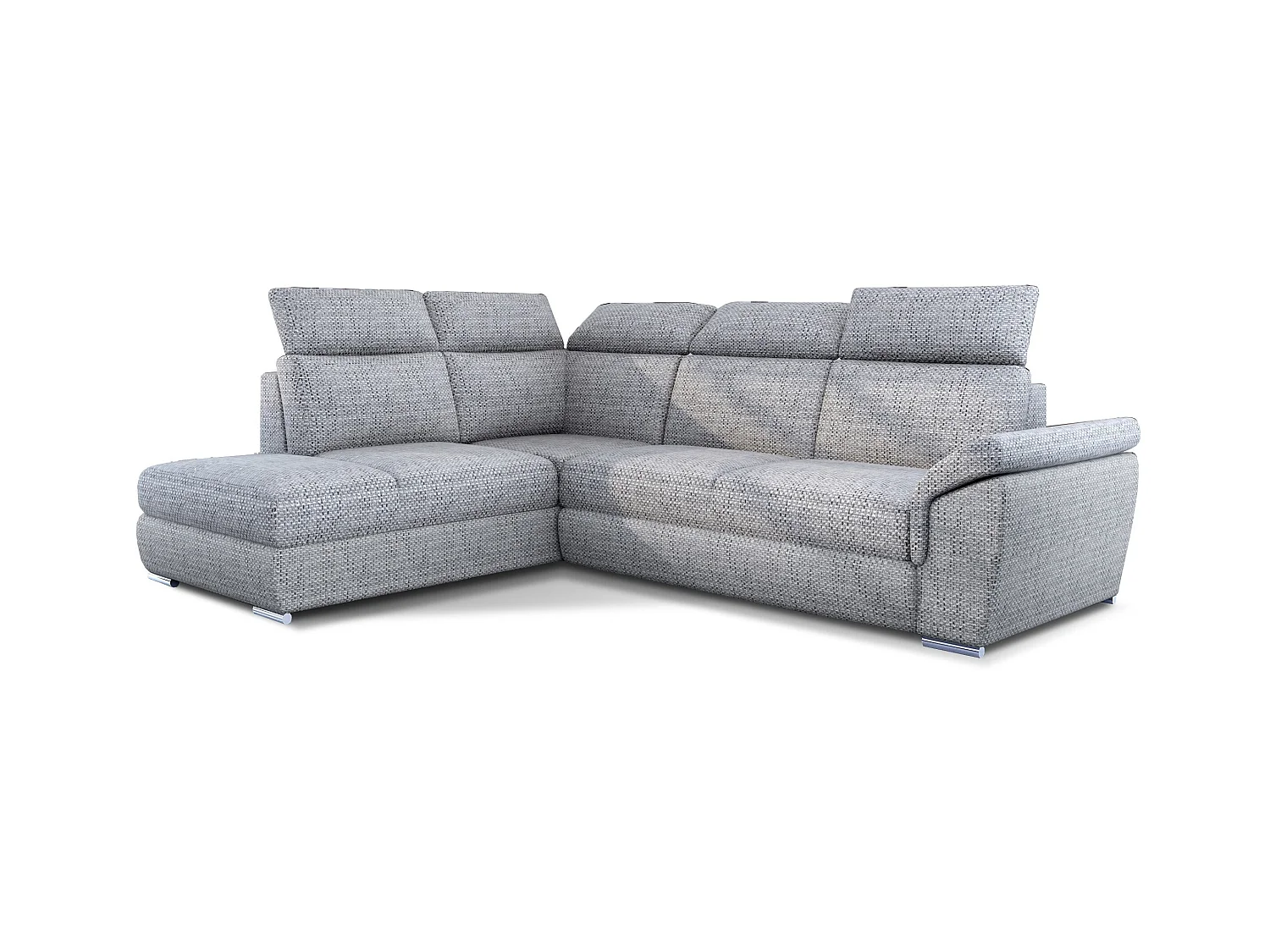 Canapé angle gauche convertible tissu gris clair chiné avec appuis-tête réglables Kepita 260cm