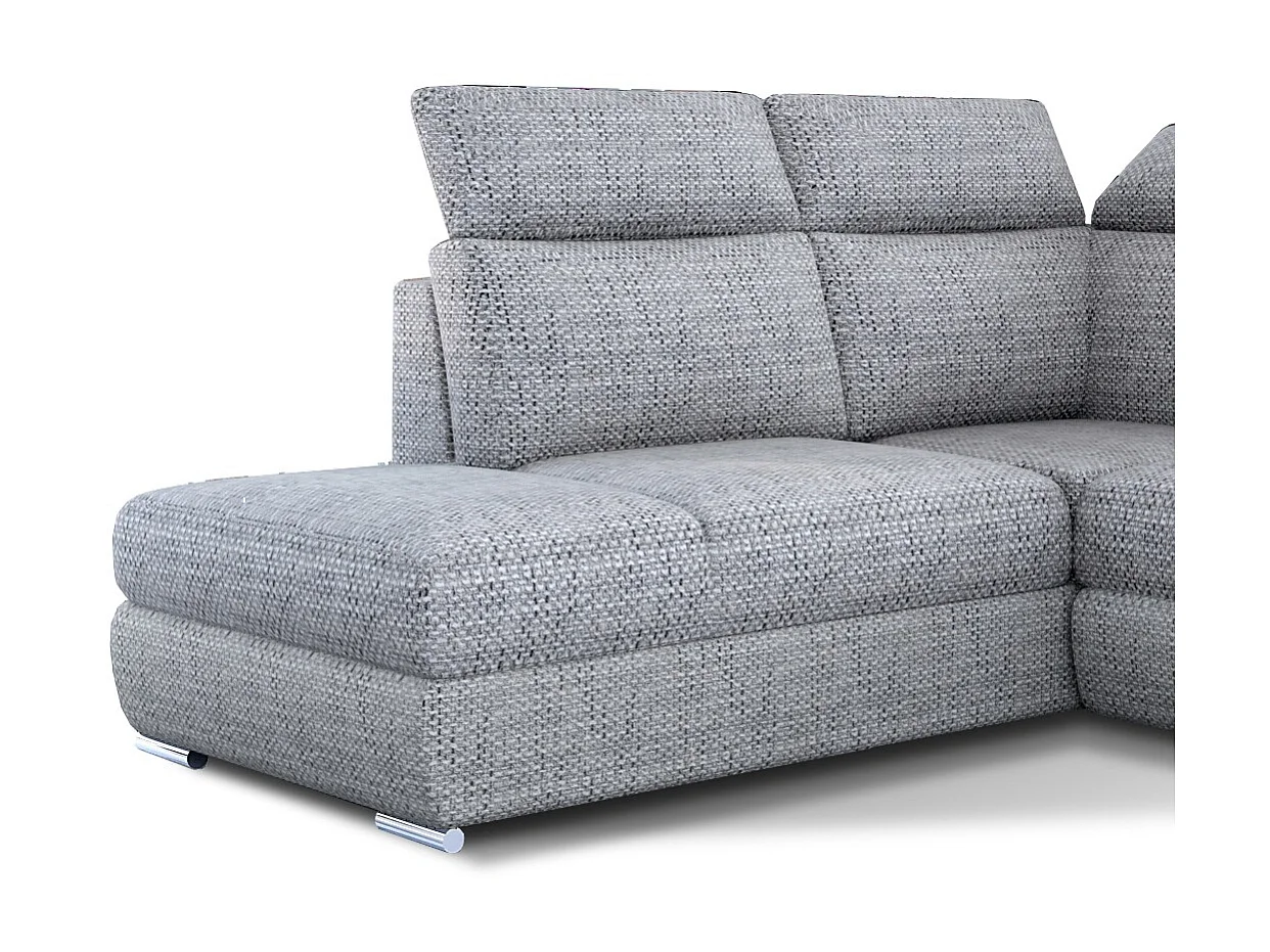 Canapé angle gauche convertible tissu gris clair chiné avec appuis-tête réglables Kepita 260cm