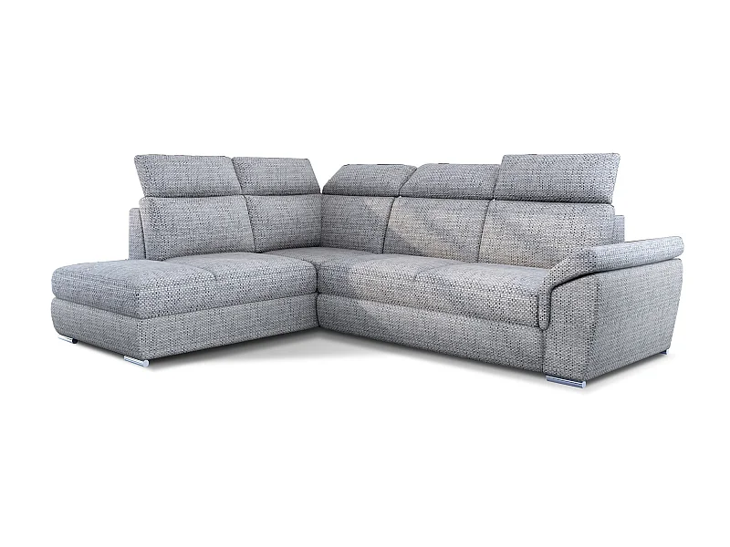 Canapé angle gauche convertible tissu gris clair chiné avec appuis-tête réglables Kepita 260cm