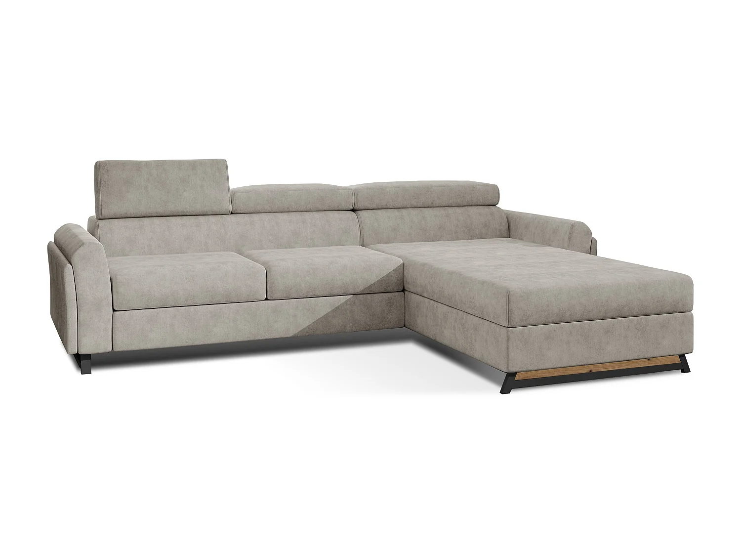 Converteerbare hoekbank rechts in beige stof met verstelbare hoofdsteunen Mazerali 300 cm