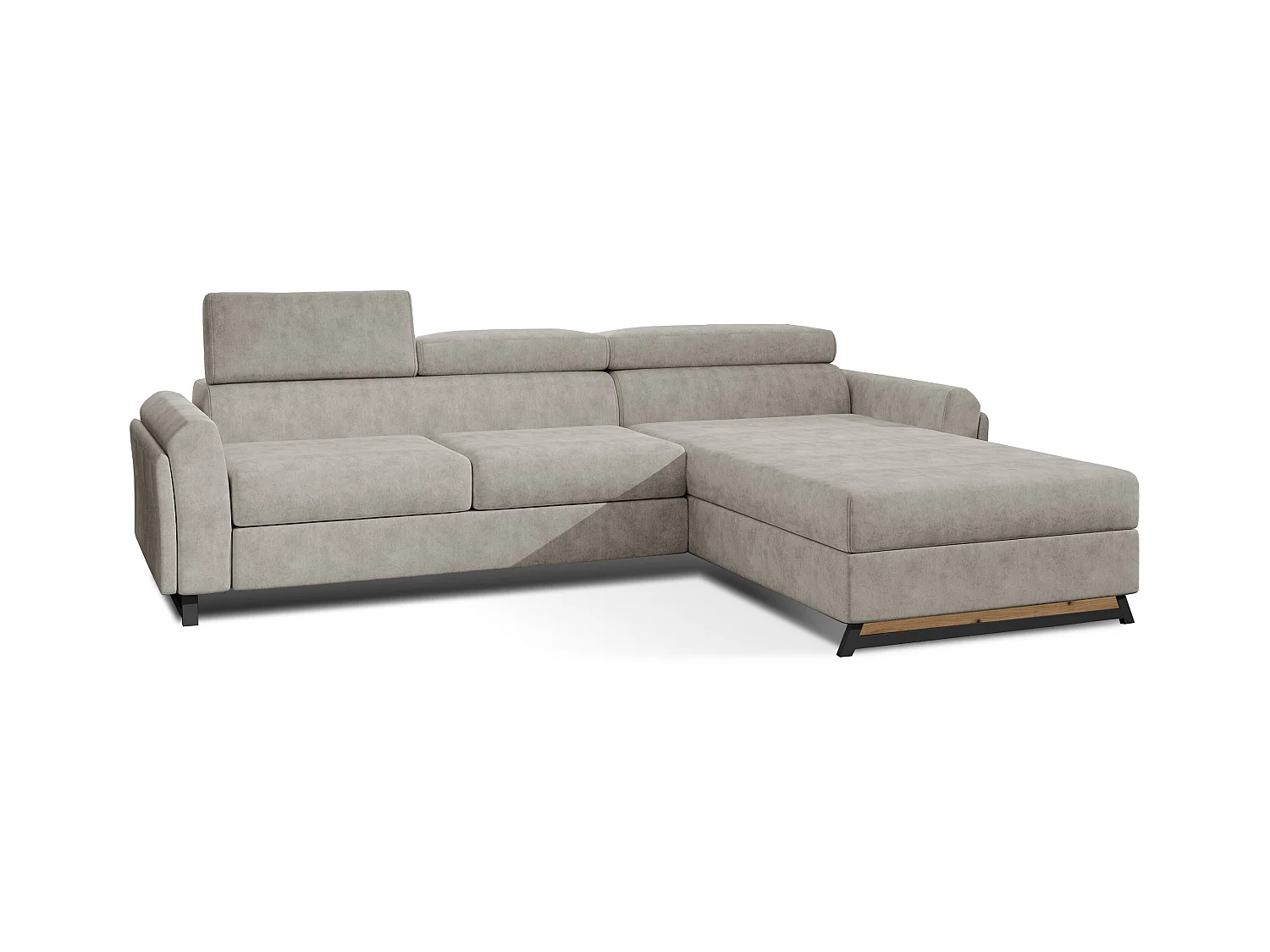 Canapé angle droit convertible tissu beige avec appuis-tête réglables Mazerali 300cm