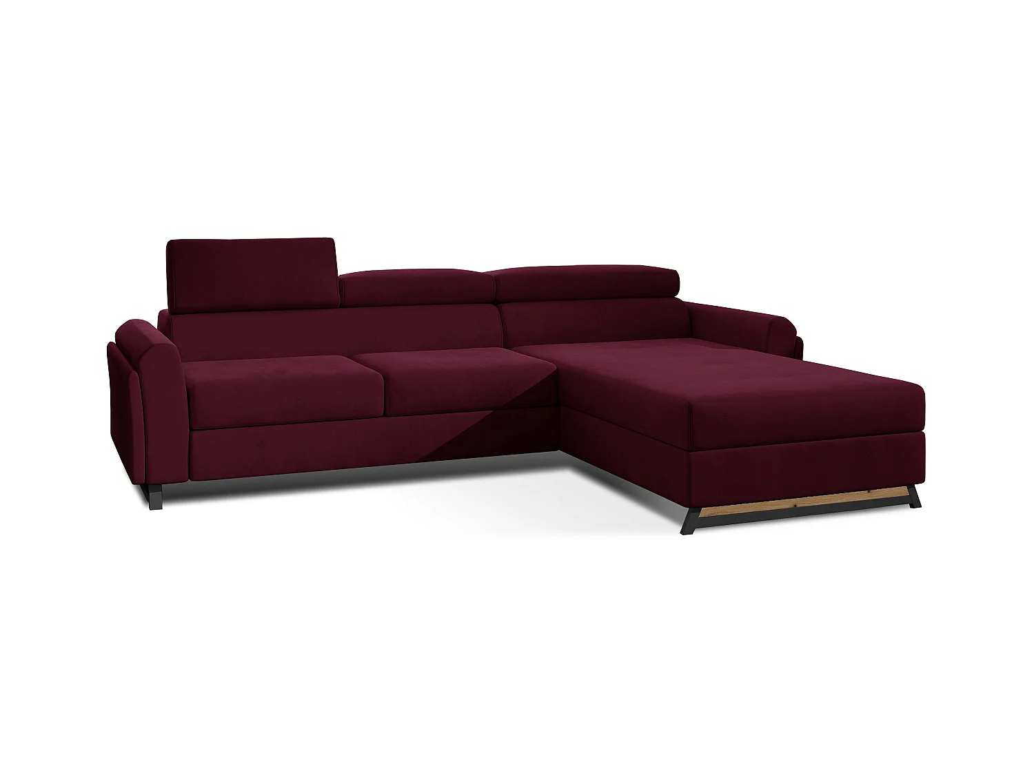 Canapé angle droit convertible velours bordeaux avec appuis-tête réglables Mazerali 300cm