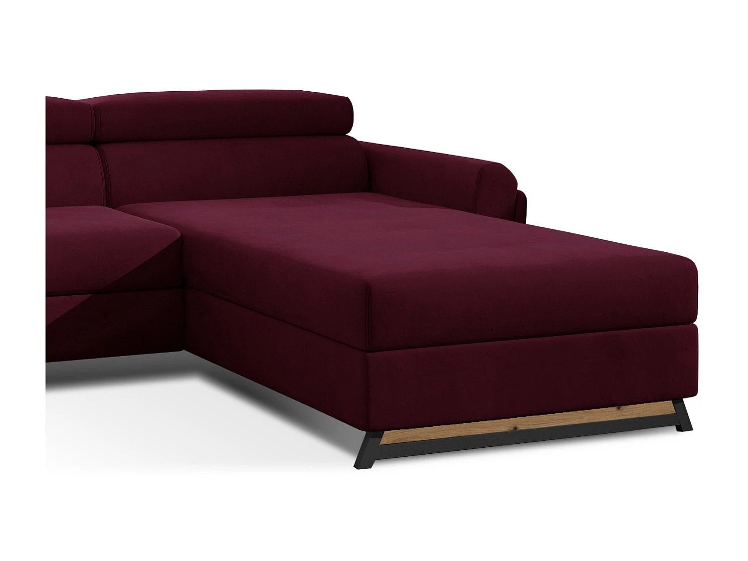 Canapé angle droit convertible velours bordeaux avec appuis-tête réglables Mazerali 300cm