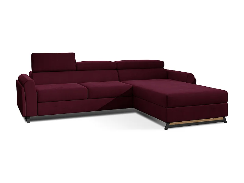 Canapé angle droit convertible velours bordeaux avec appuis-tête réglables Mazerali 300cm