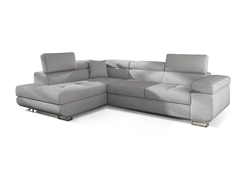 Canapé d'angle gauche convertible tissu gris clair Marka 275cm