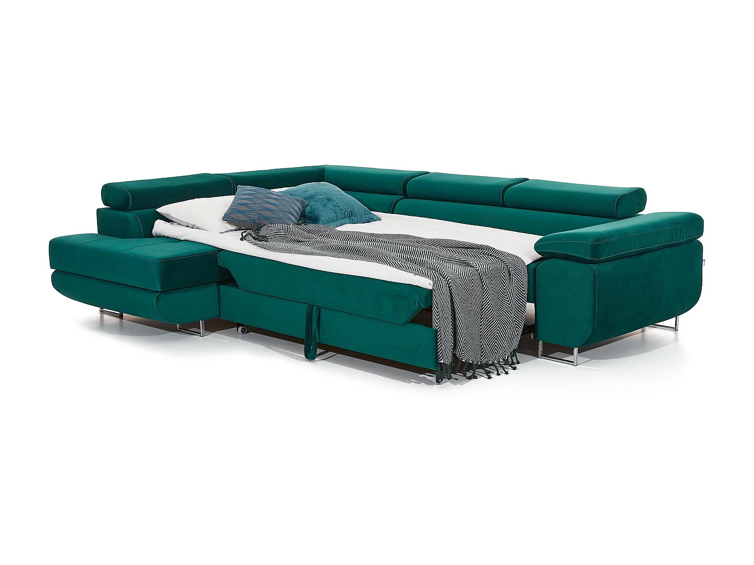 Canapé d'angle gauche convertible tissu gris clair Marka 275cm