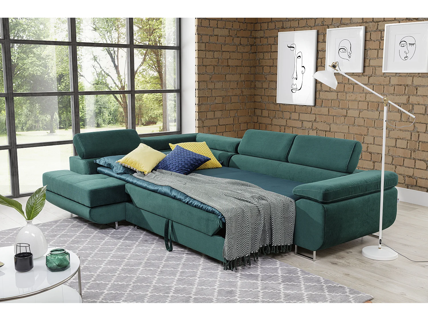 Canapé d'angle gauche convertible tissu gris clair Marka 275cm