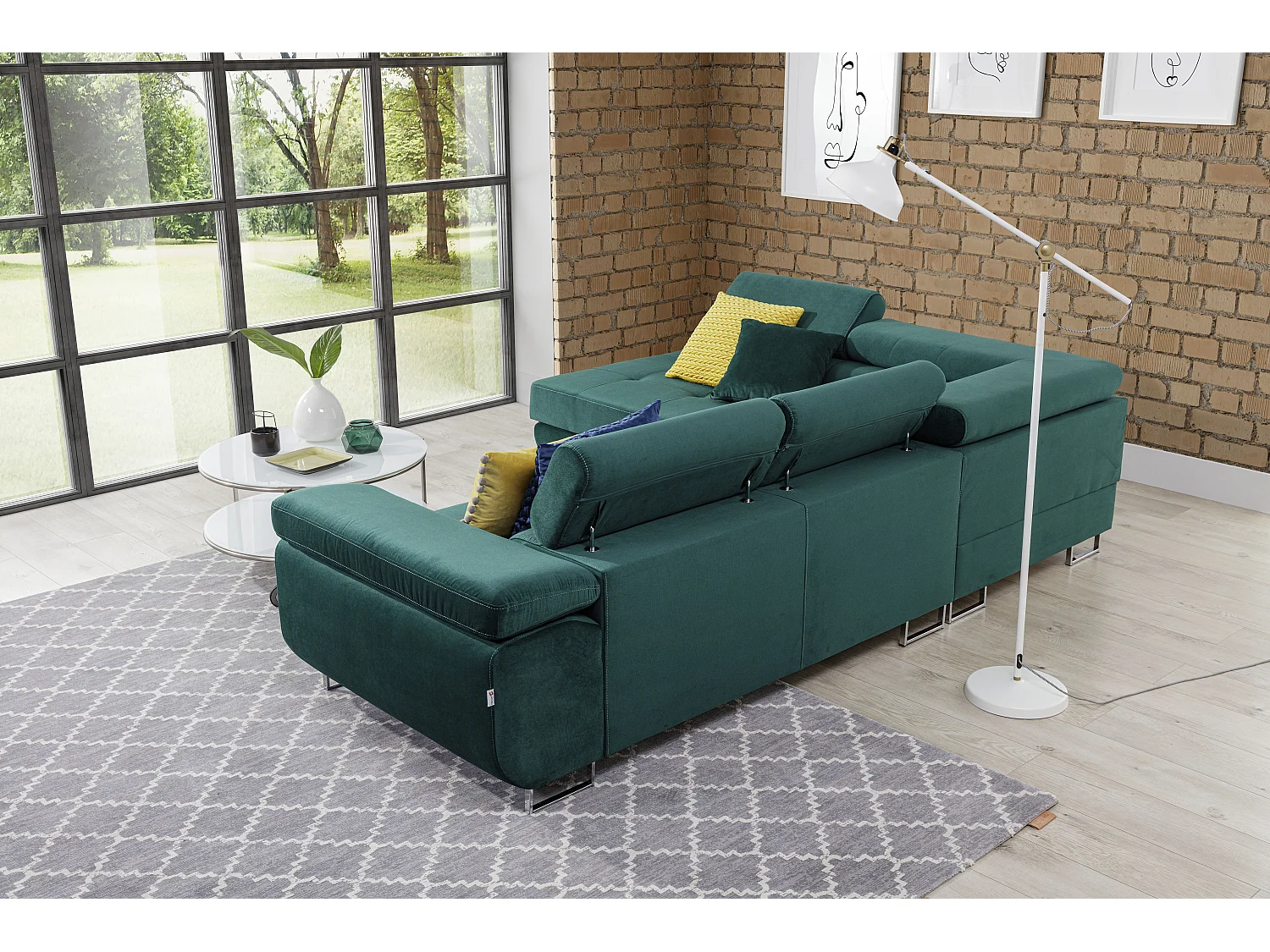 Canapé d'angle gauche convertible tissu gris clair Marka 275cm