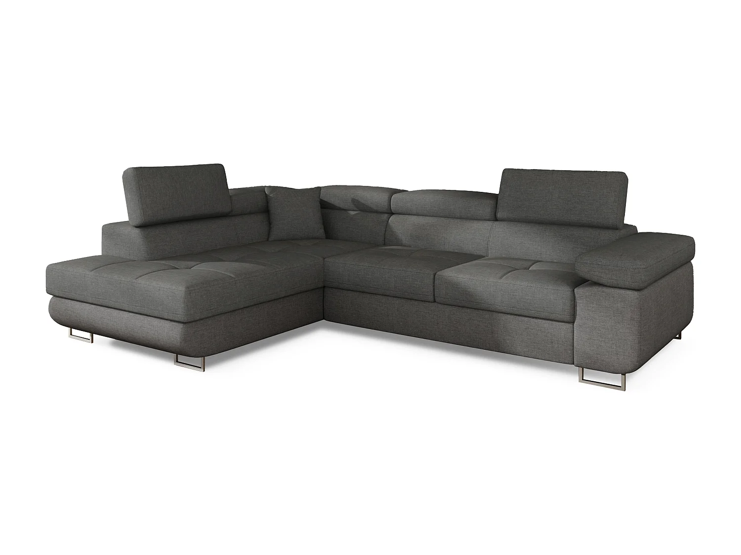 Canapé d'angle convertible tissu MARKA - Coffre et appuis-tête réglables-Gris-angle gauche