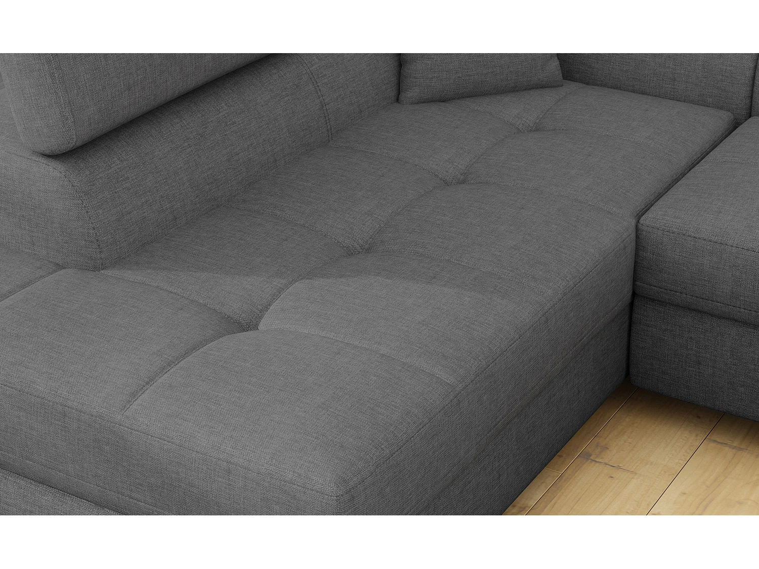 Canapé d'angle convertible tissu MARKA - Coffre et appuis-tête réglables-Gris-angle gauche