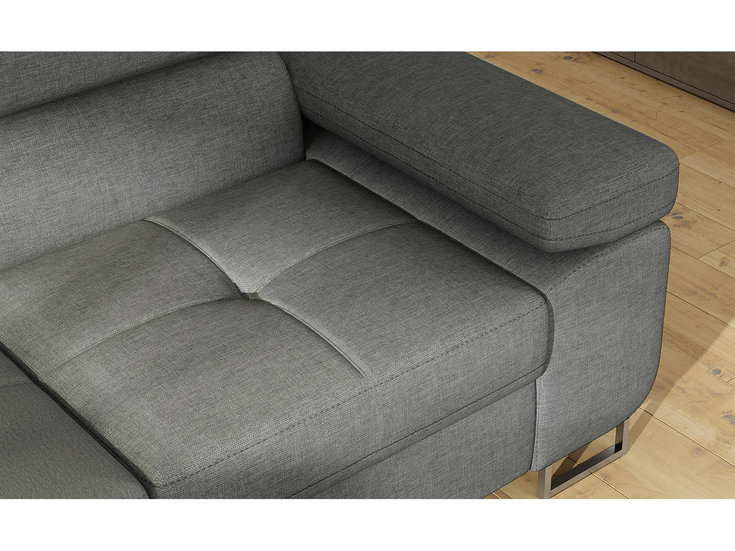 Canapé d'angle convertible tissu MARKA - Coffre et appuis-tête réglables-Gris-angle gauche