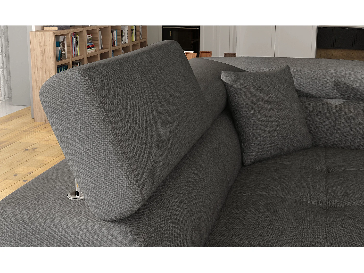 Canapé d'angle convertible tissu MARKA - Coffre et appuis-tête réglables-Gris-angle gauche