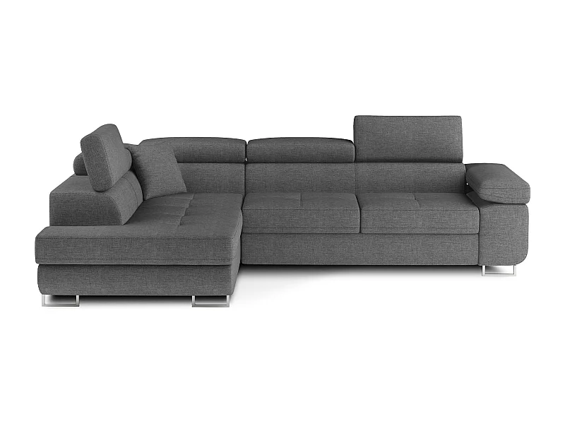 Canapé d'angle convertible tissu MARKA - Coffre et appuis-tête réglables-Gris-angle gauche