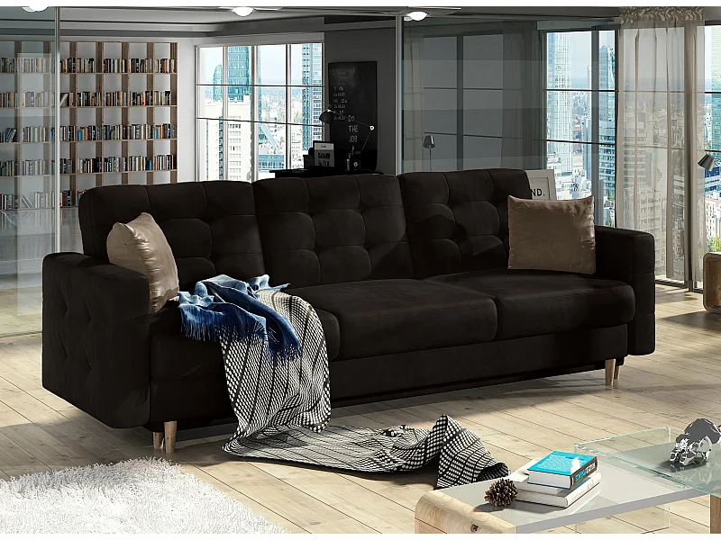 Canapé 3 places convertible matelassé velours chocolat Anska 235cm