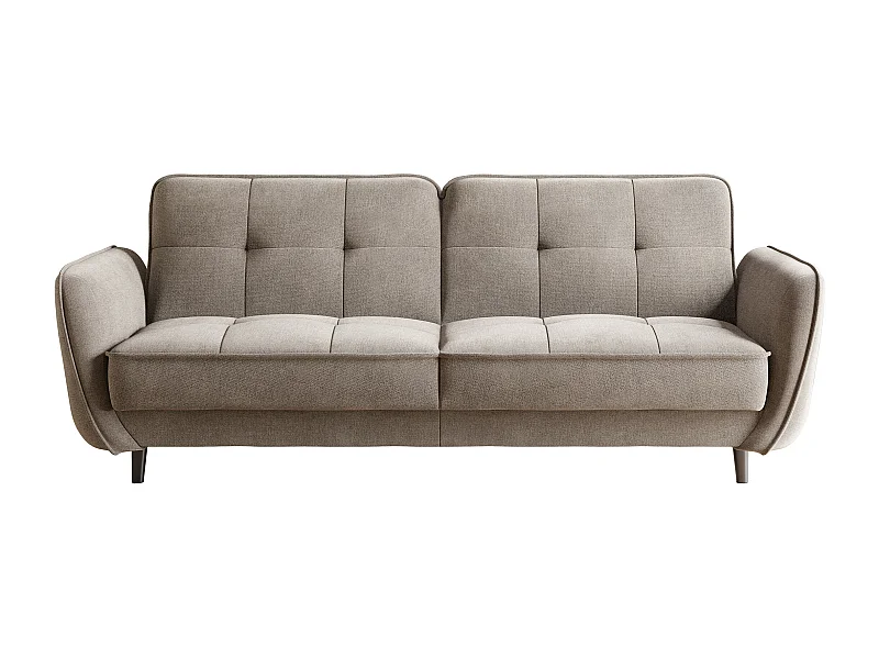 3-zits slaapbank in beige gewatteerde stof en zwarte houten poten Bizza 220 cm