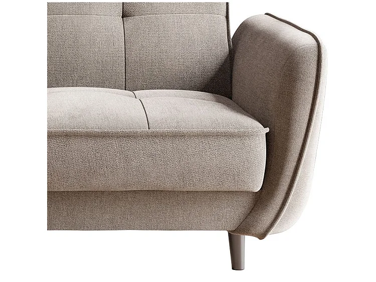 Canapé convertible 3 places tissu beige capitonné et pieds bois noir Bizza 220cm