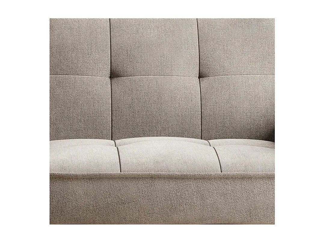 Canapé convertible 3 places tissu beige capitonné et pieds bois noir Bizza 220cm