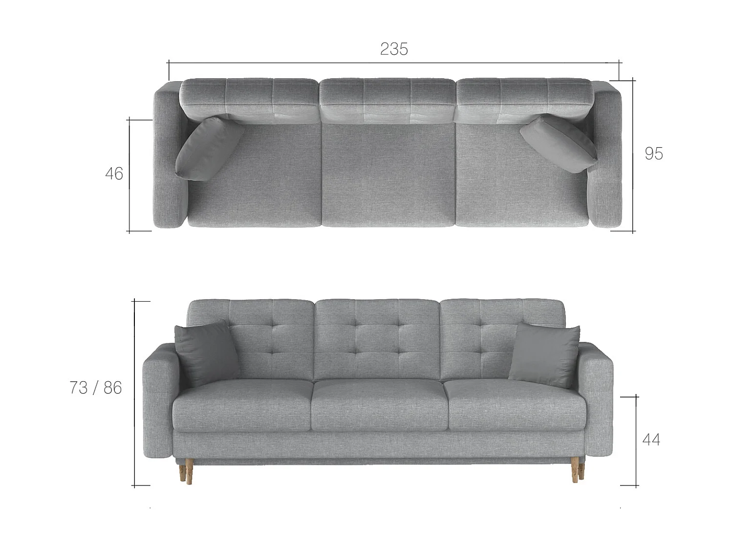 Canapé 3 places convertible matelassé simili cuir beige clair Anska 235cm