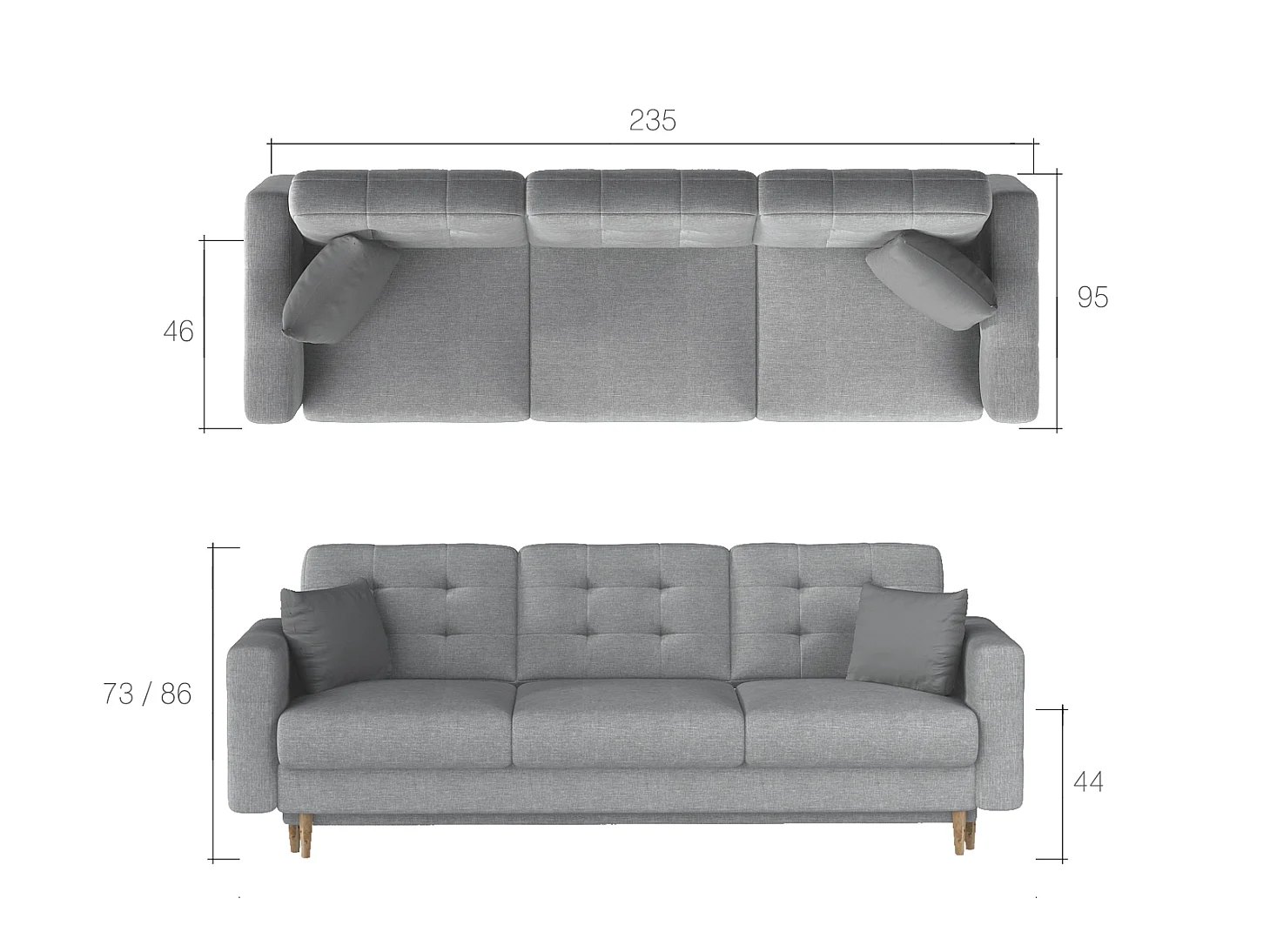 Canapé convertible 3 places en simili cuir beige