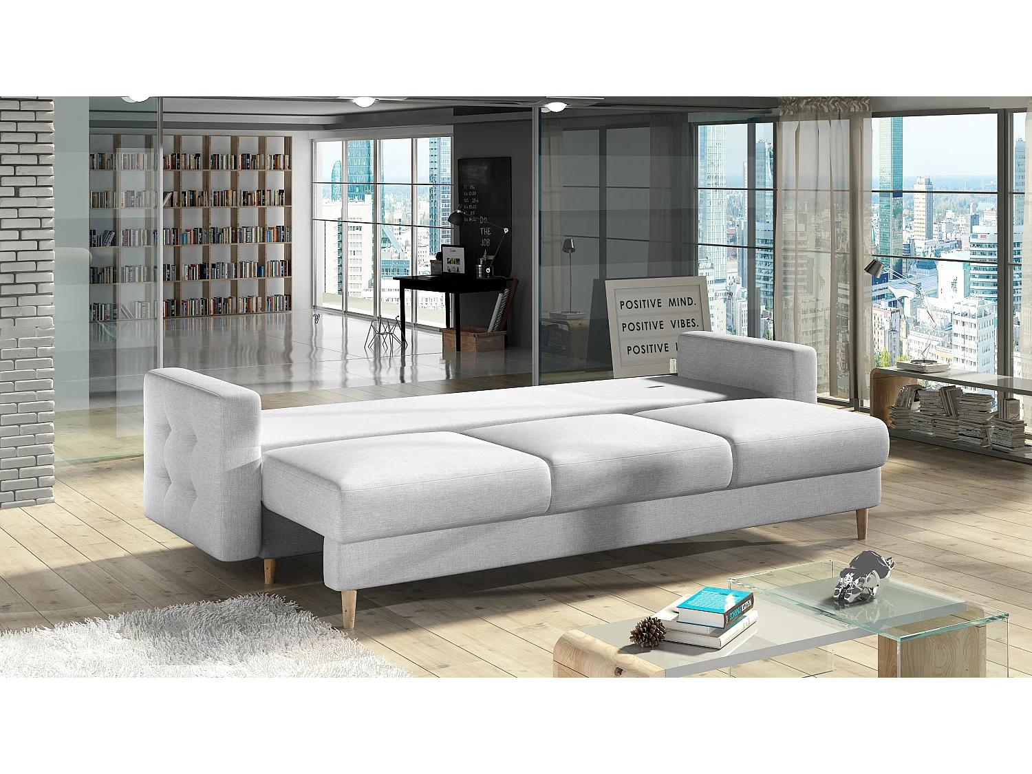 Canapé convertible 3 places en simili cuir beige