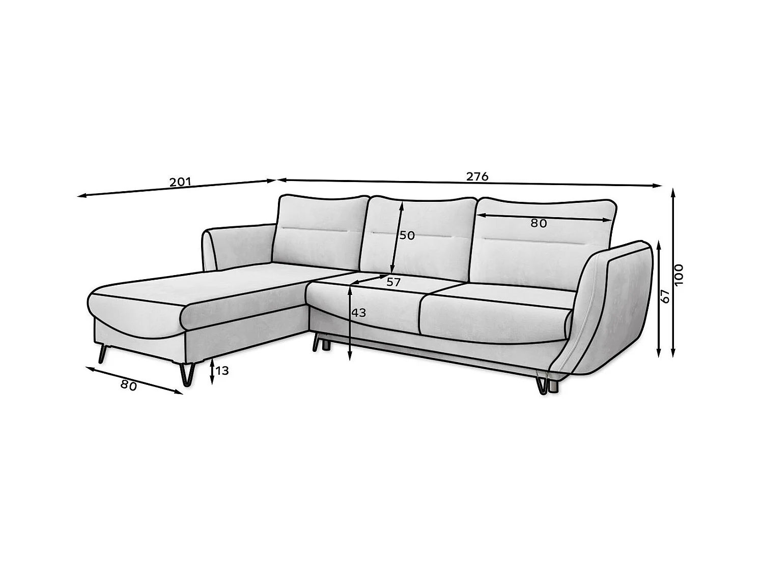 Canapé d'angle convertible tissu ZURIK - Coffre de rangement et pieds métal noir-Vert épinard-angle gauche