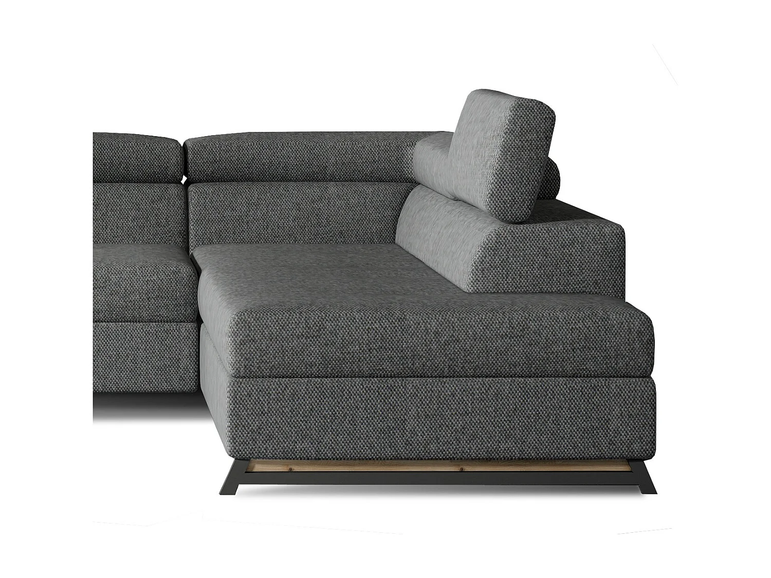 Canapé angle droit convertible tissu gris foncé chiné avec têtières réglables Nikos 265cm