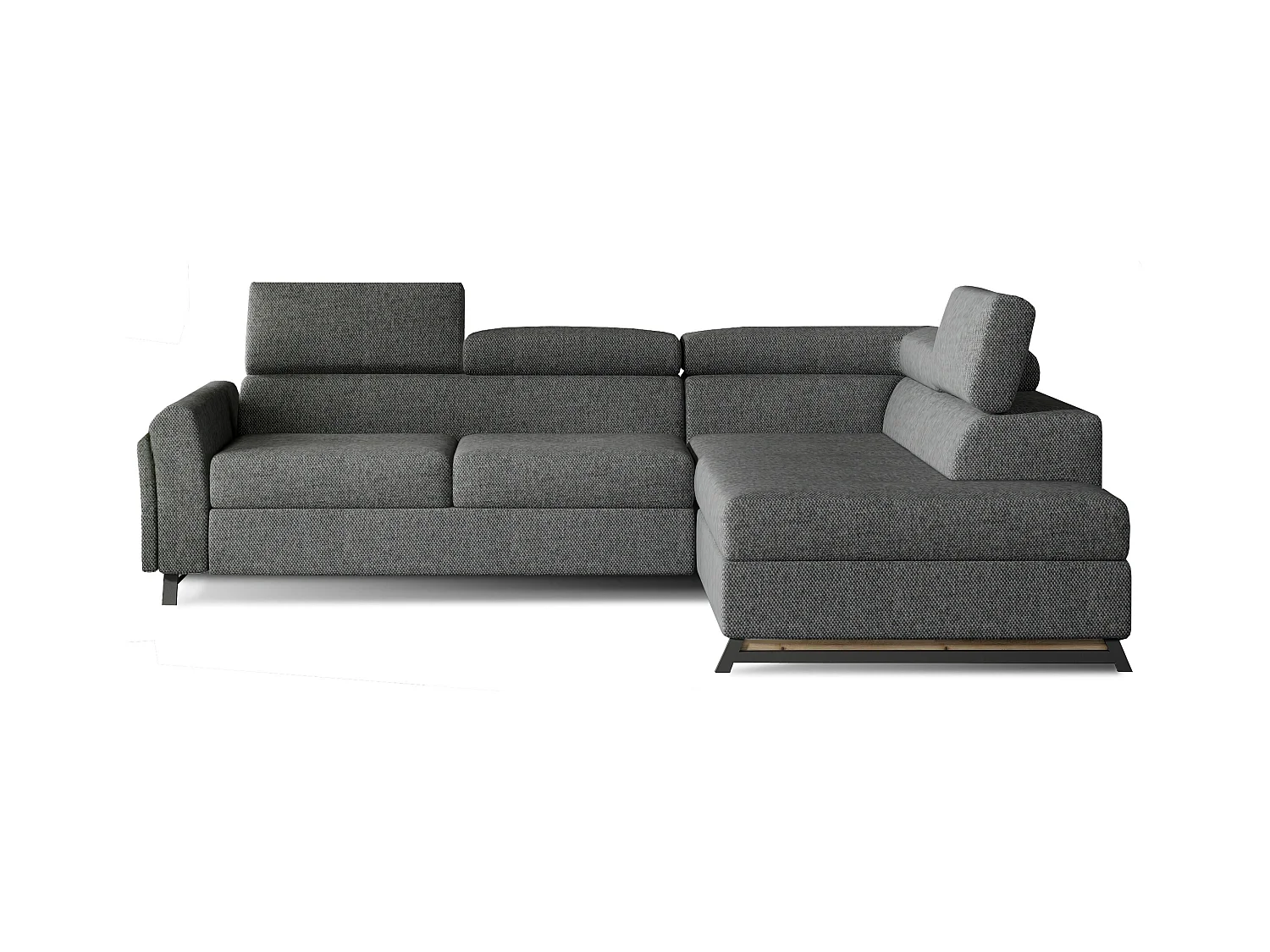 Canapé angle droit convertible tissu gris foncé chiné avec têtières réglables Nikos 265cm