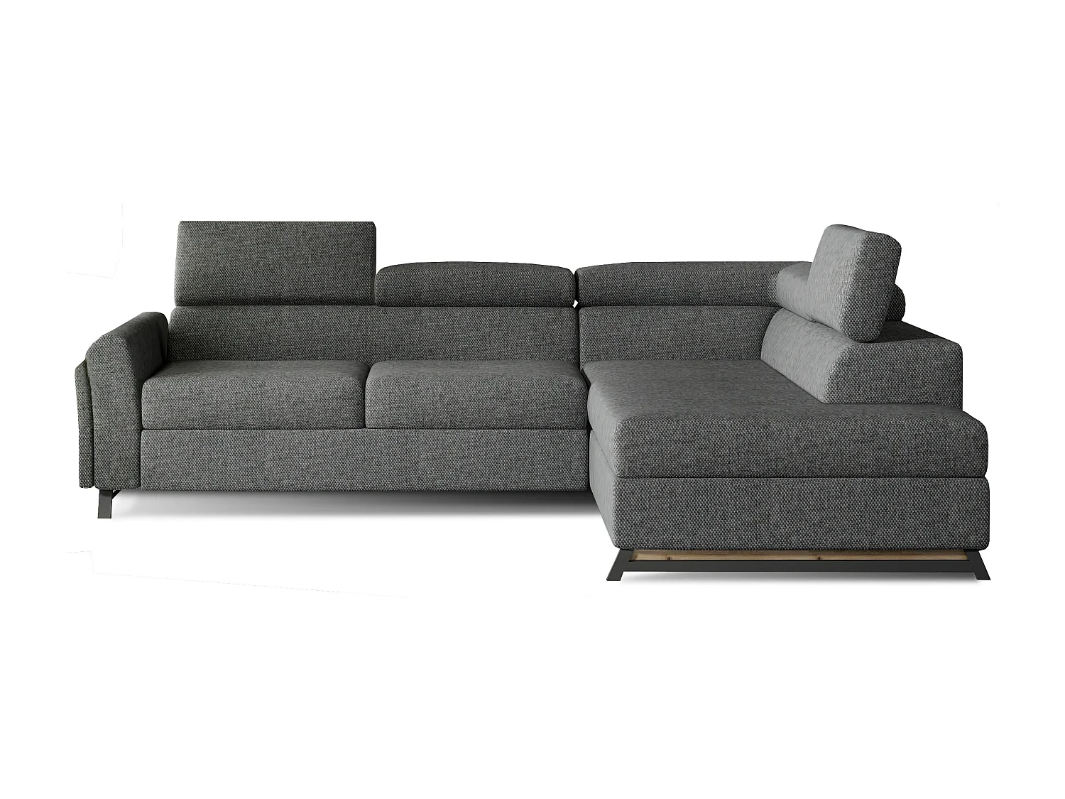 Canapé angle droit convertible tissu gris foncé chiné avec têtières réglables Nikos 265cm