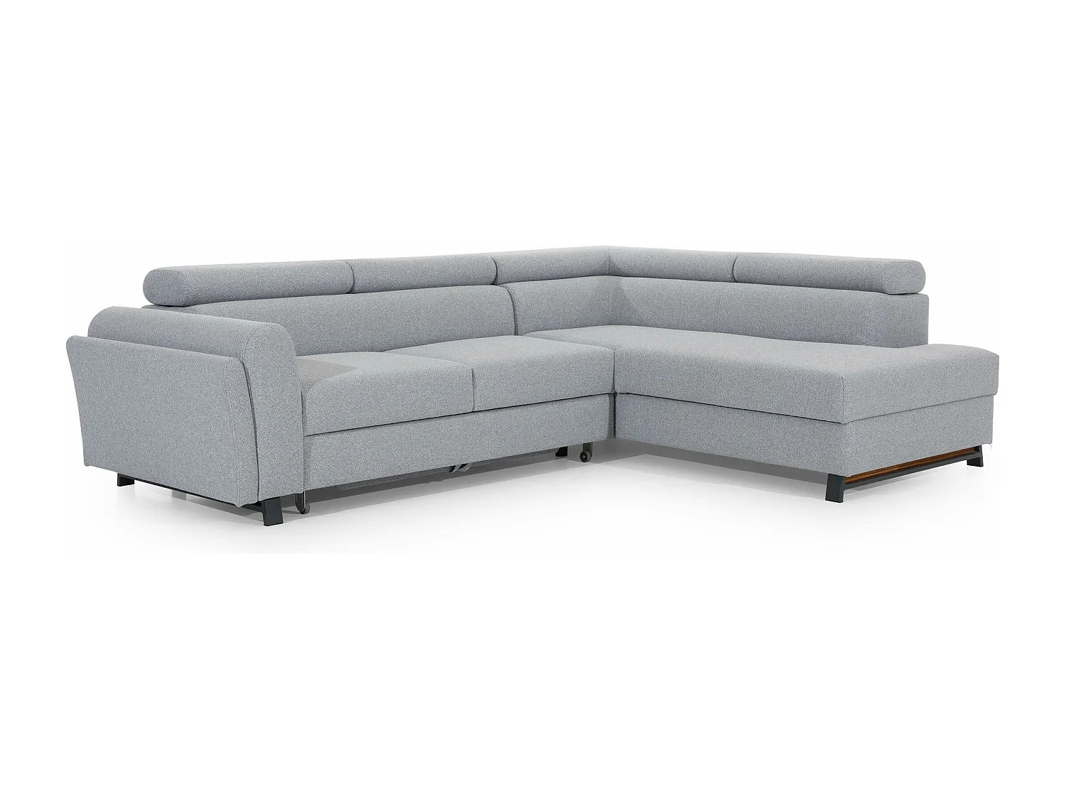 Canapé angle droit convertible tissu gris foncé chiné avec têtières réglables Nikos 265cm
