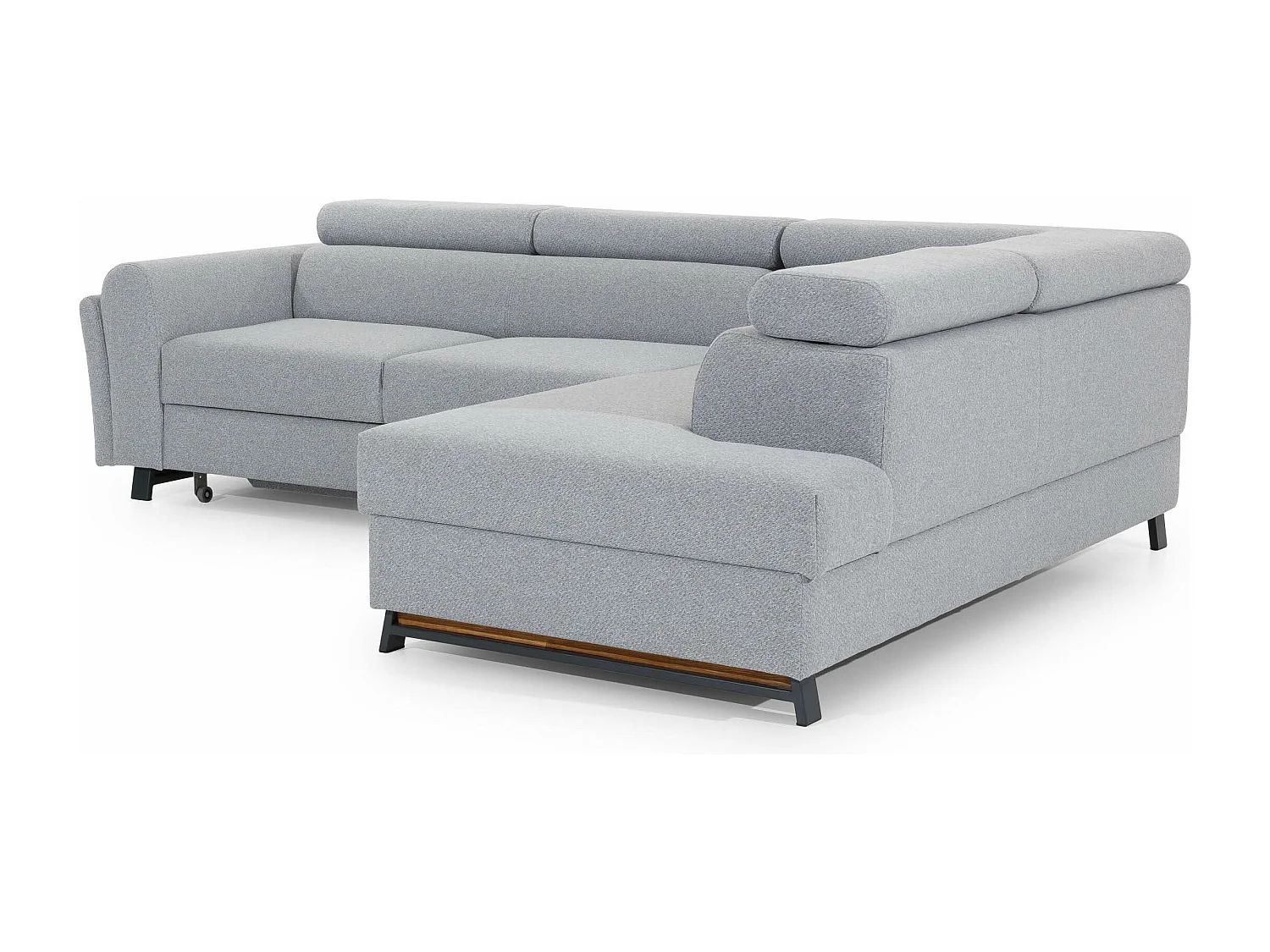 Canapé angle droit convertible tissu gris foncé chiné avec têtières réglables Nikos 265cm