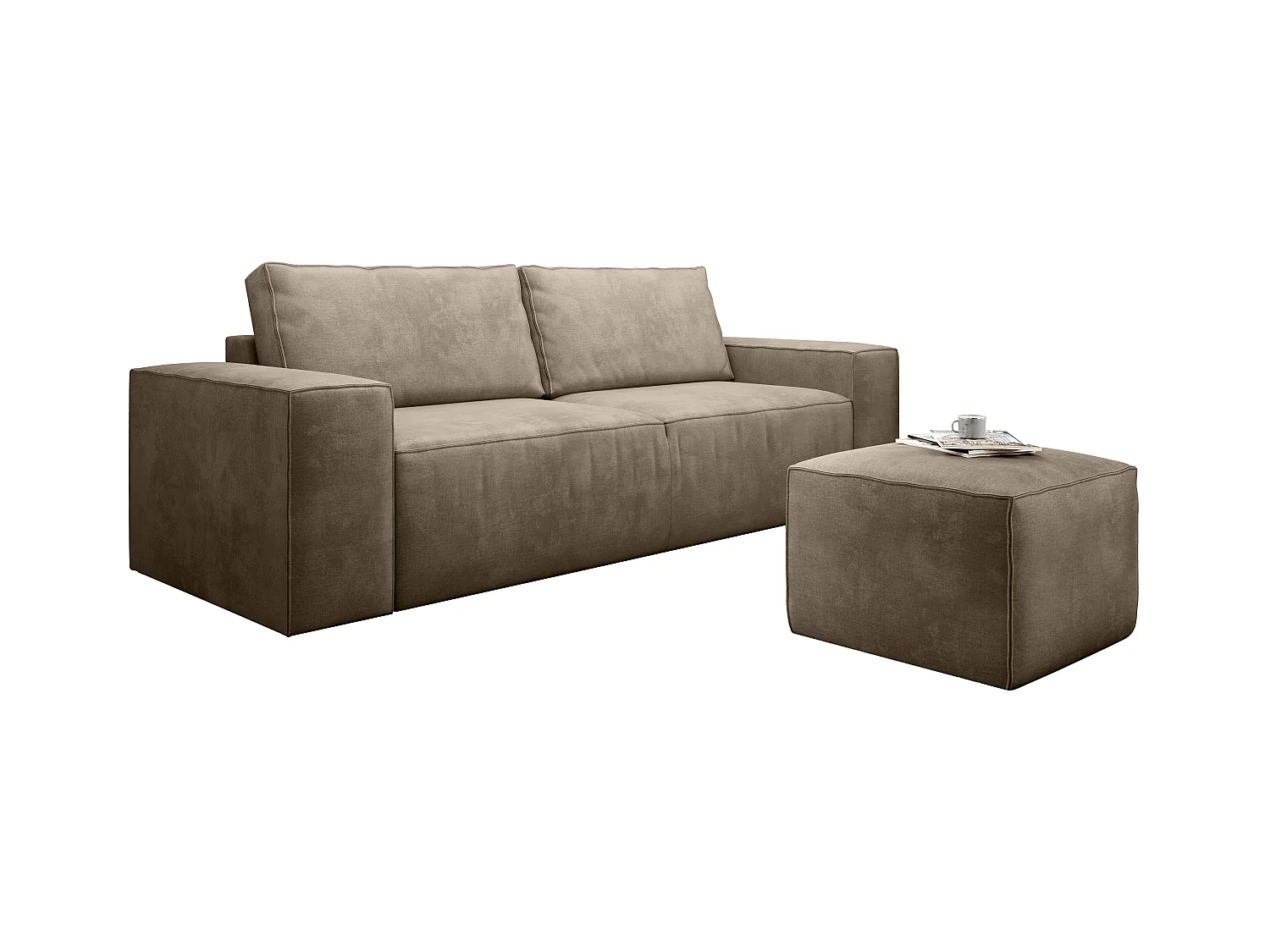 Canapé convertible 4 places tissu doux beige perlite Willace 260cm