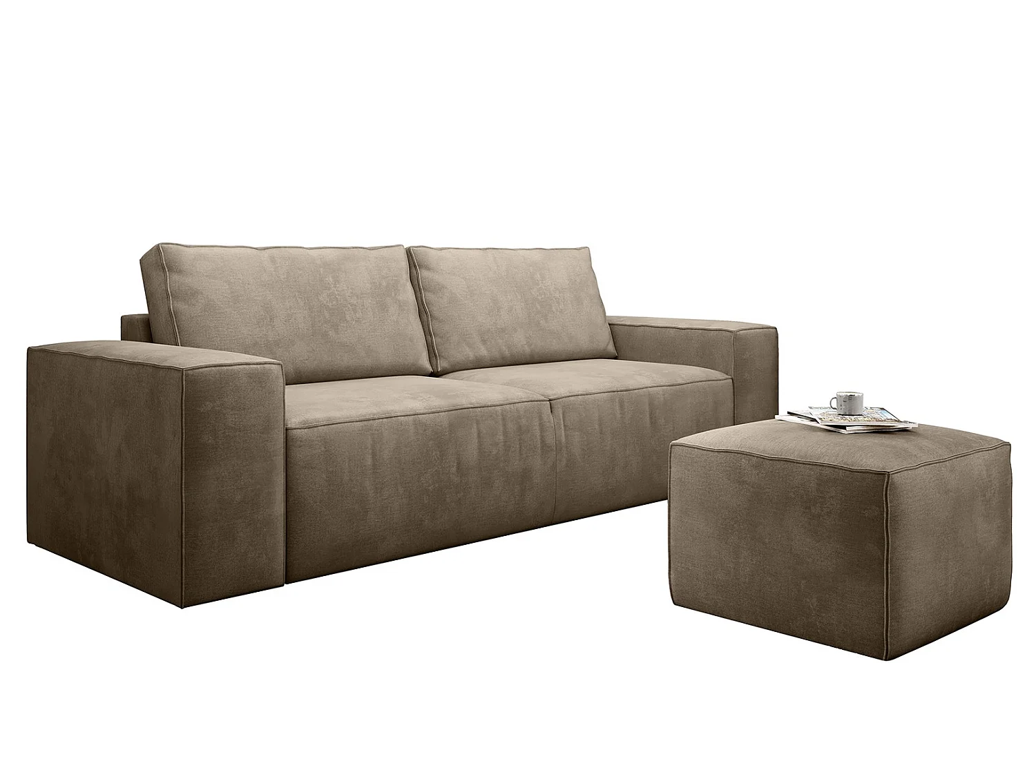 Grand canapé convertible en velours WILACE - Confort moderne et élégant-Beige foncé