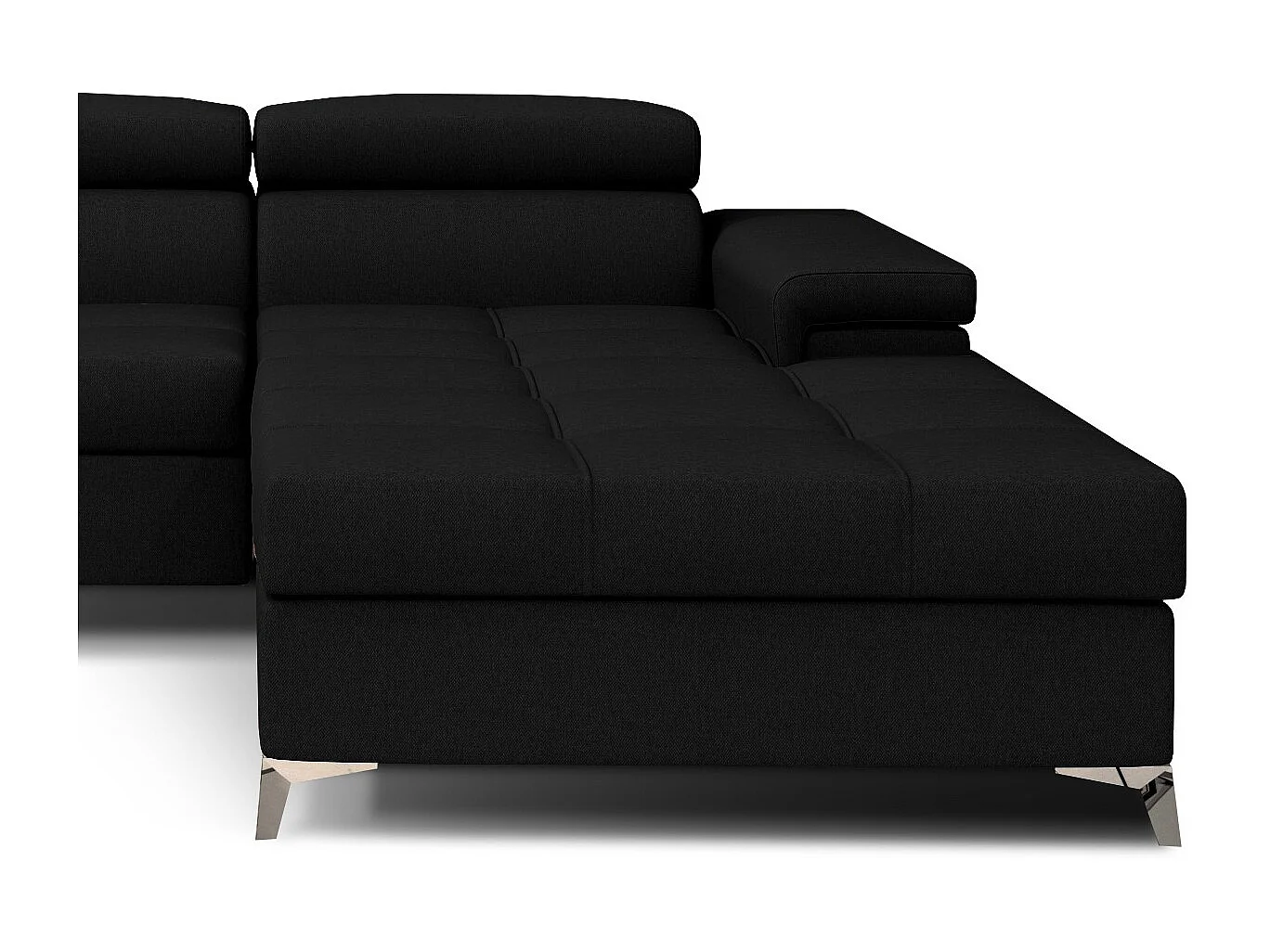 Canapé angle droit convertible tissu noir avec appuis-tête réglables Rikaro 280cm